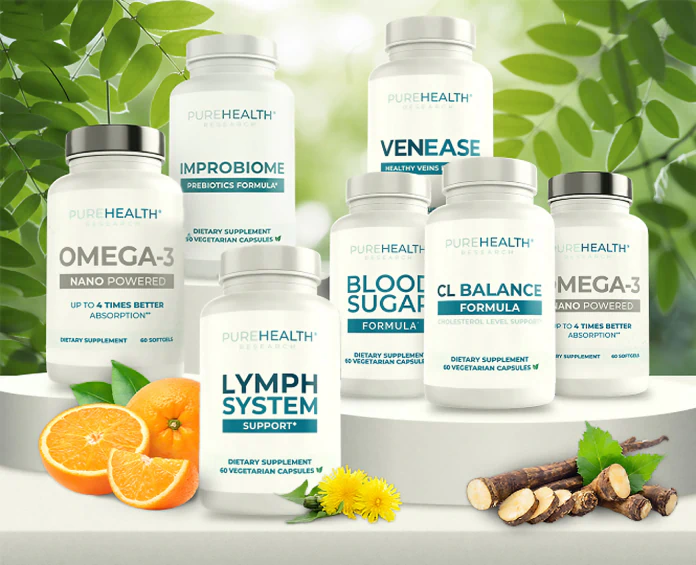 A collection of PureHealth Research supplements, promoting the best supplements for circulation and heart health.