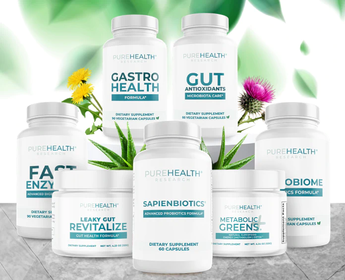 A collection of PureHealth Research supplements, promoting the best supplements for gut health and digestion.
