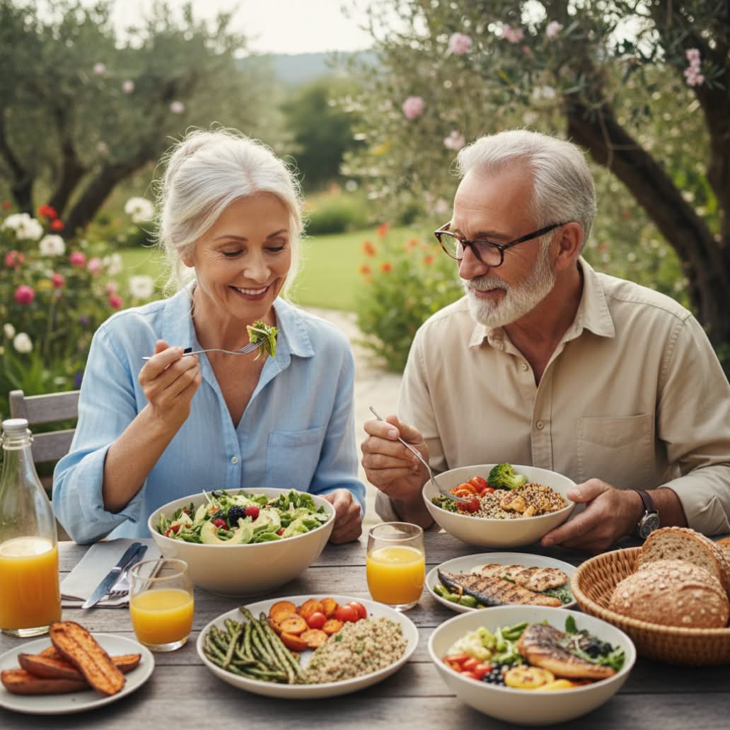Happy couple enjoying healthy meal